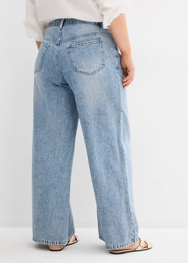 Wide leg jeans, mid waist, low stretch, Kleur: ijsblauw denim used