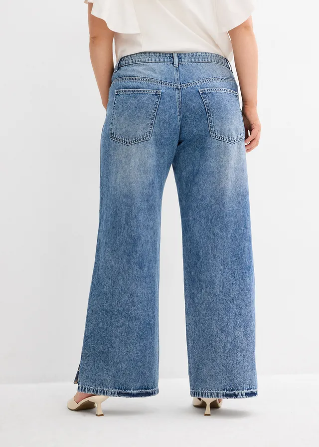 Loose straight jeans mid waist, low stretch, Kleur: blue stone used