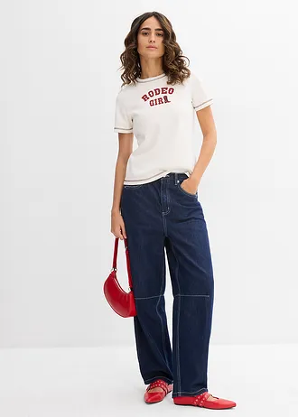 T-shirt van biologisch katoen • wolwit-donkerrood met print • bonprix online shop