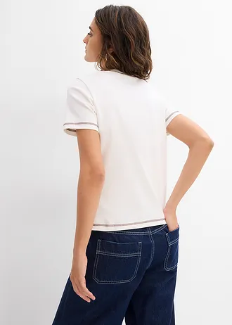 T-shirt van biologisch katoen • wolwit-donkerrood met print • bonprix online shop