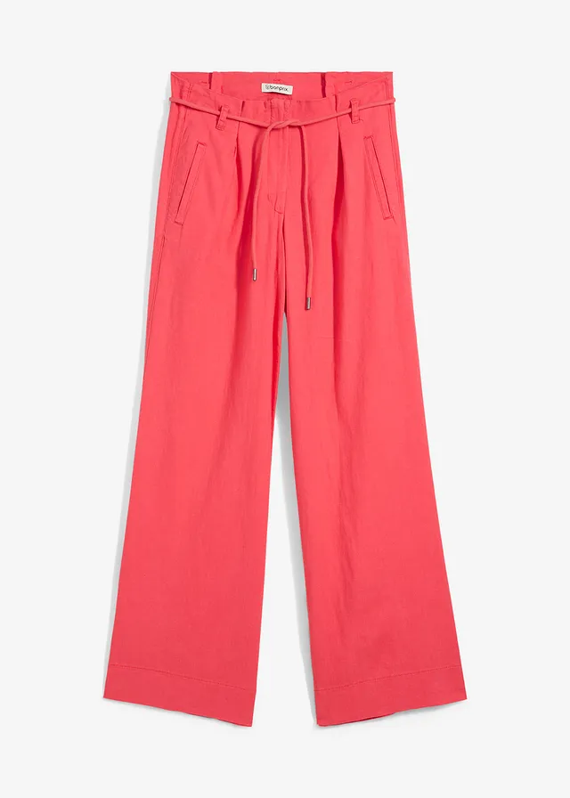 Paperbag broek van luchtige linnenmix, Kleur: paradijspink