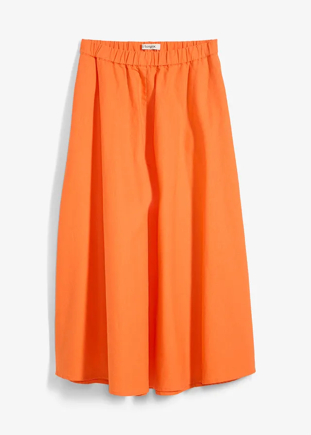Jupe midi en lin majoritaire, Couleur: mangue
