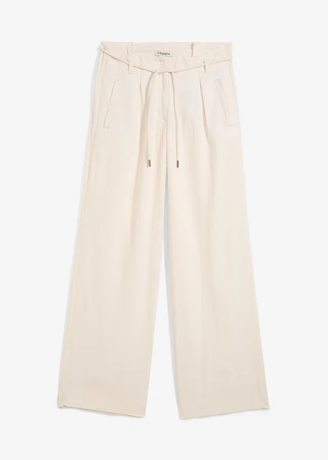 Pantalon paper bag en lin mélangé léger