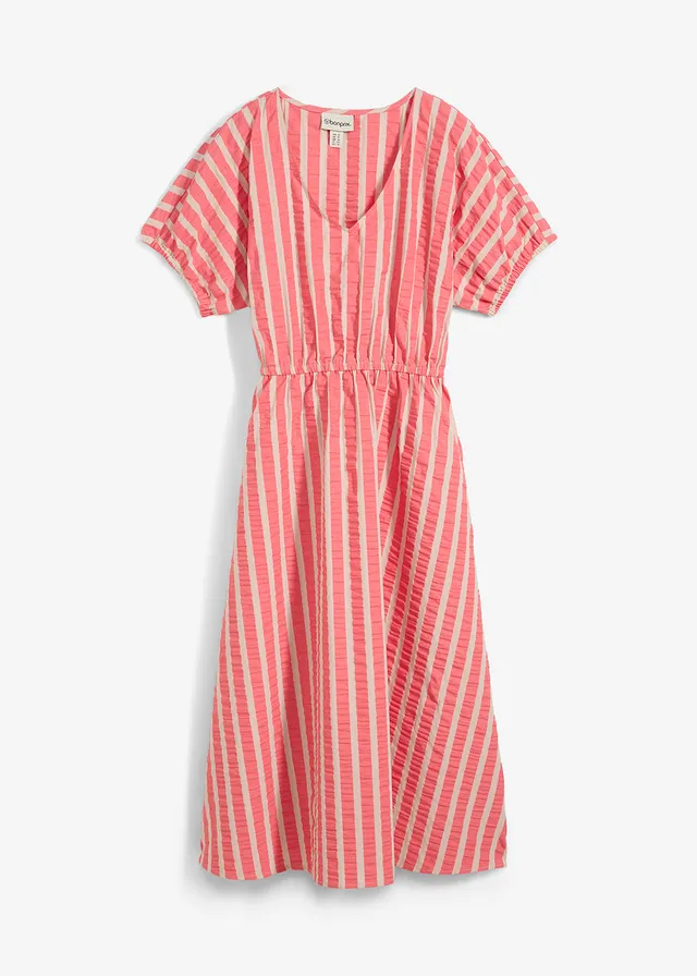 Rochie din bumbac 100% • pink deschis/bej nisipiu mat cu dungi • magazin bonprix