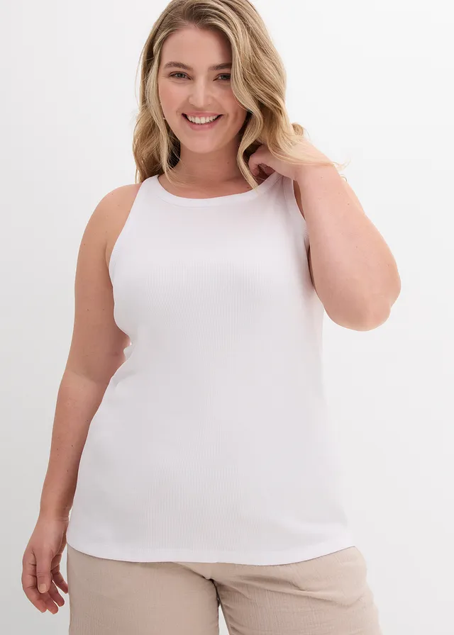 Lot de 2 tops côtelés 100% coton, Couleur: blanc + noir