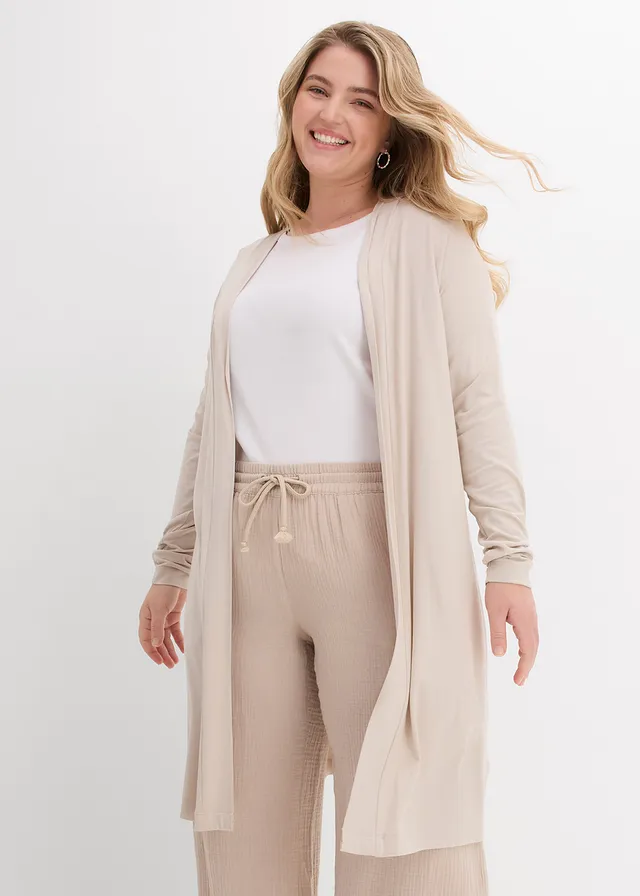 Gilet long et doux, Couleur: gris pierre