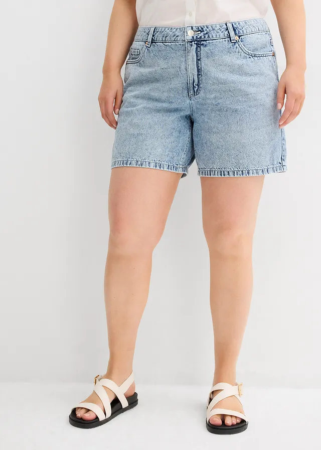 Short en jean, taille mi-haute, Couleur: bleu glacier denim used