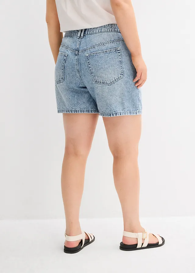 Short en jean, taille mi-haute, Couleur: bleu glacier denim used