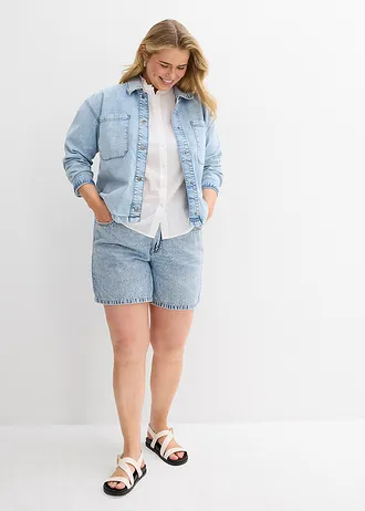 Szorty jeansowe, średni stan, kolor: lodowy niebieski denim "used"