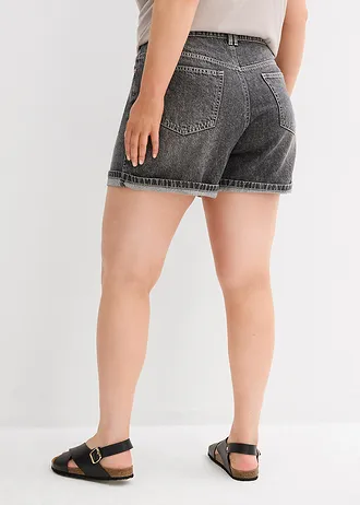 Szorty dżinsowe high waist, low stretch, kolor: czarny denim "used"