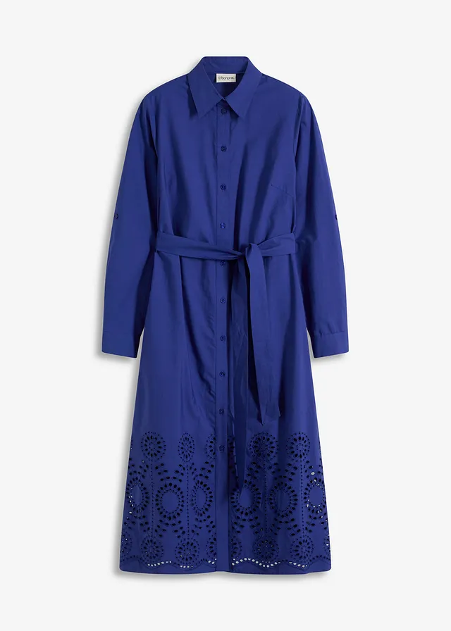 Košeľové blúzkové šaty s dierkovanou vyšívkou