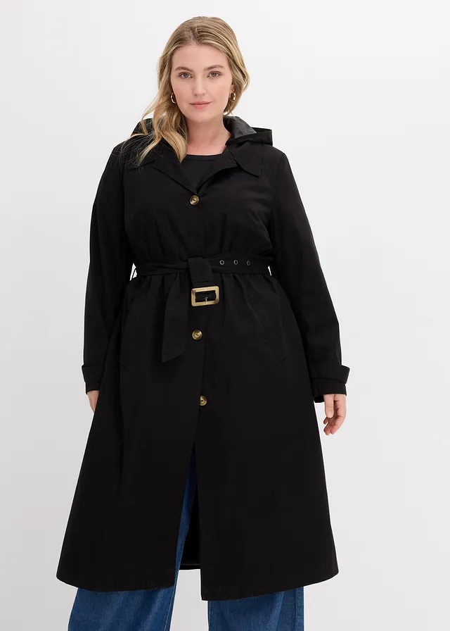 Manteau esprit trench à capuche amovible, Couleur: noir