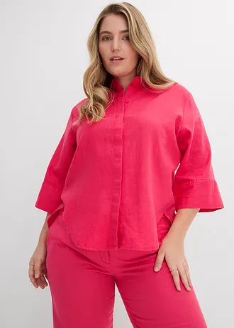 Košilová halenka z chladivé směsi se lnem, barva: rajská pink