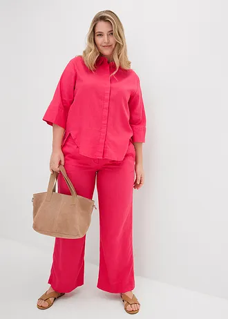 Overhemdblouse in een koele linnenmix, Kleur: paradijspink