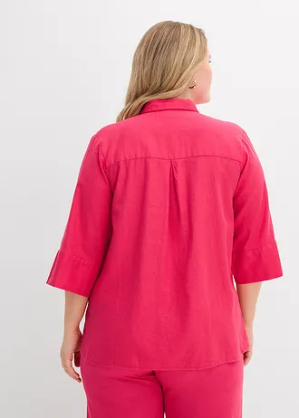 Overhemdblouse in een koele linnenmix, Kleur: paradijspink