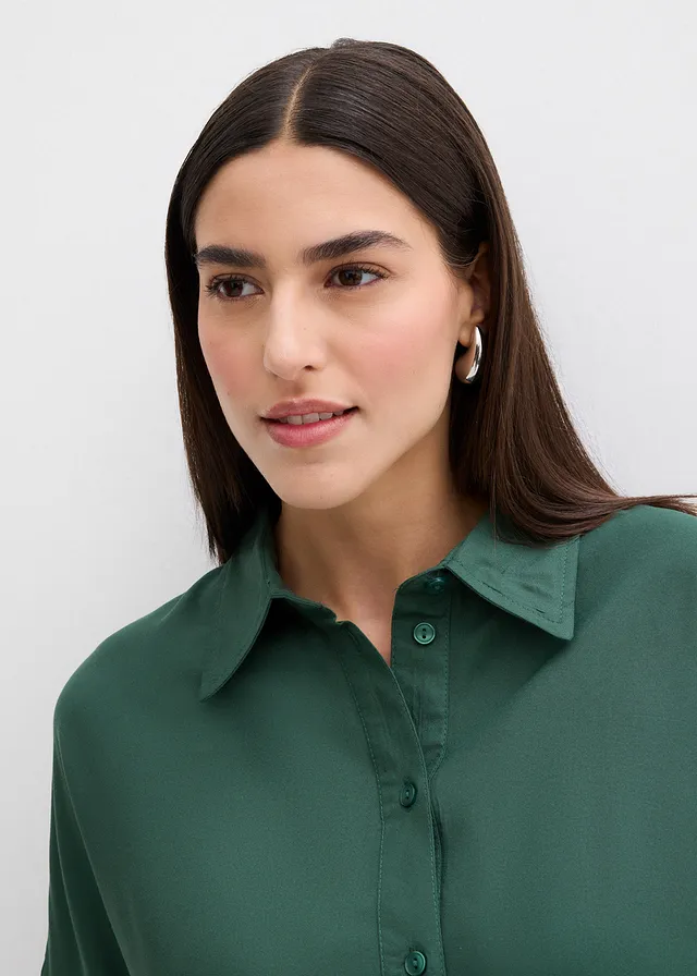 Robe-chemise fluide en viscose fine • vert foncé • product-page.page-title-suffix