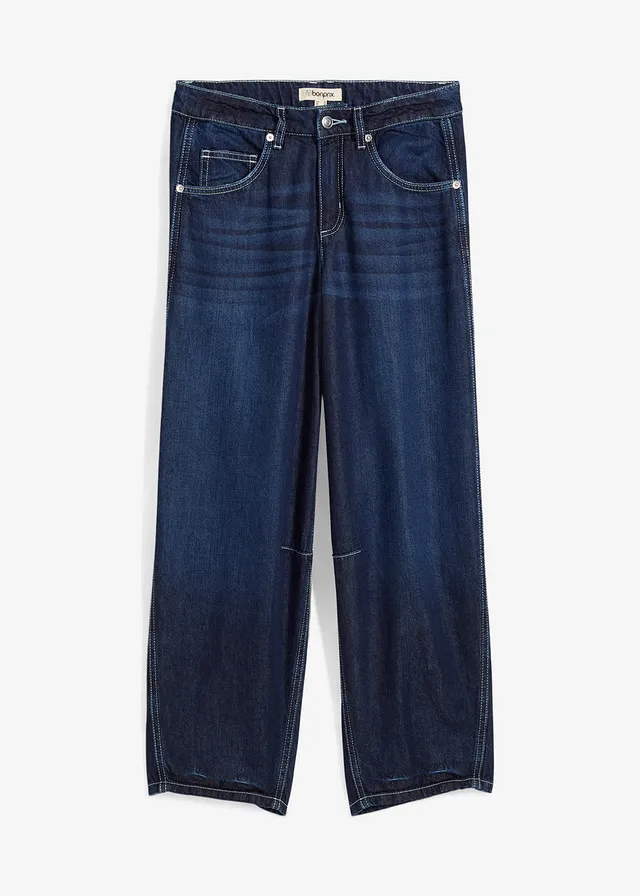 Jean ballon taille mi-haute, doux et cropped