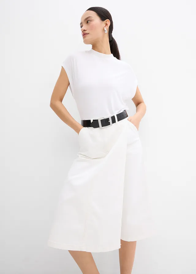 Jupe-short en coton extensible ecru