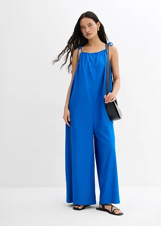 Jumpsuit met linnen, Kleur: azuurblauw