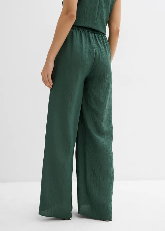 Pantalon en viscose mélangée, effet froissé, Couleur: vert feuille