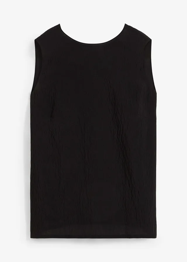 Top en viscose mélangée, effet froissé, Couleur: noir