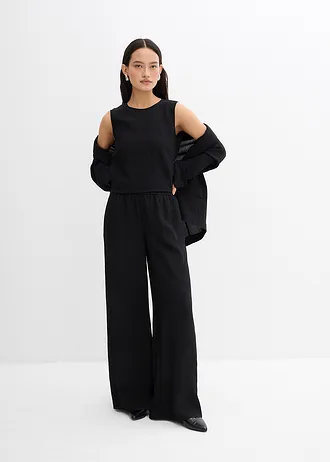 Broek van gestructureerde crinkle-viscosemix • zwart • bonprix online shop