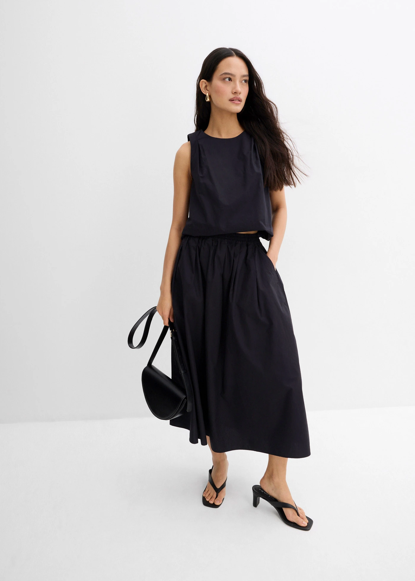 Midi sukňa z čistej bavlny • čierna • obchod bonprix