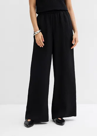 Broek van gestructureerde crinkle-viscosemix • zwart • bonprix online shop