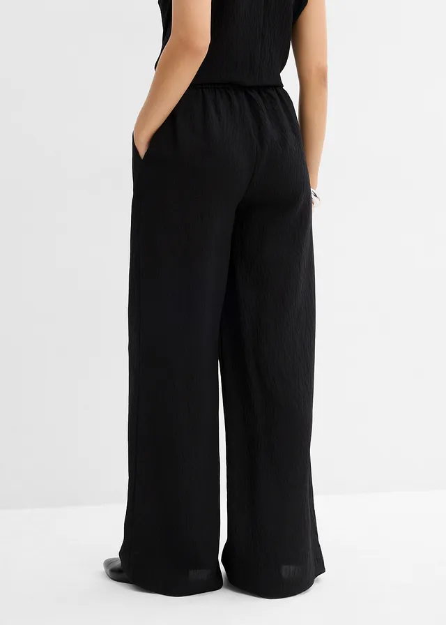 Broek van gestructureerde viscosemix • zwart • product-page.page-title-suffix