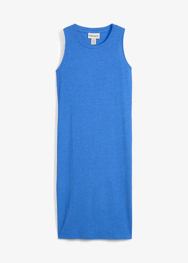 Robe fluide côtelée et fendue sur les côtés • bleu arctique chiné • Boutique bonprix