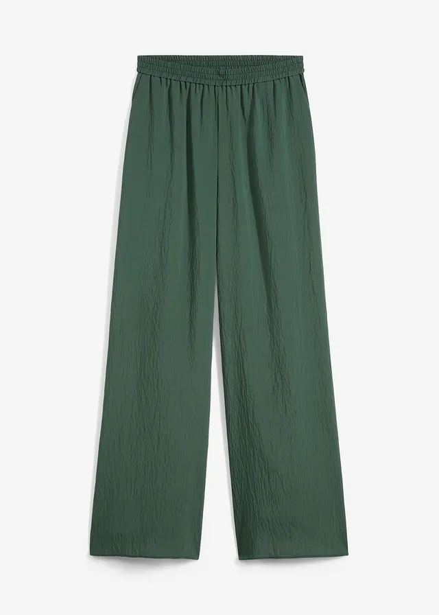 Broek van gestructureerde viscosemix, Kleur: schaduwgroen