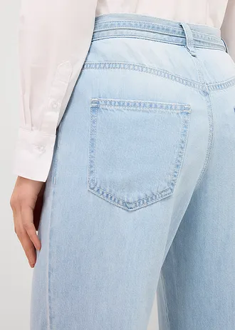 Dżinsy wide leg, średni stan, z paskiem • jasnoniebieski denim "used" • sklep bonprix