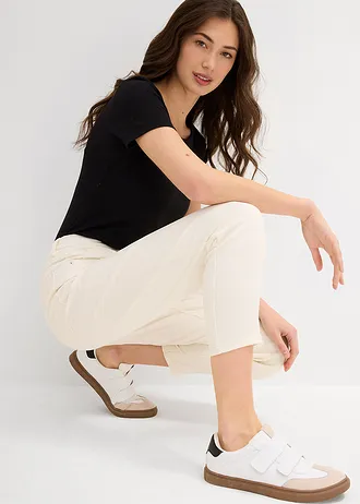 Mom jeans, high waist, low stretch cropped, Kleur: wolwit