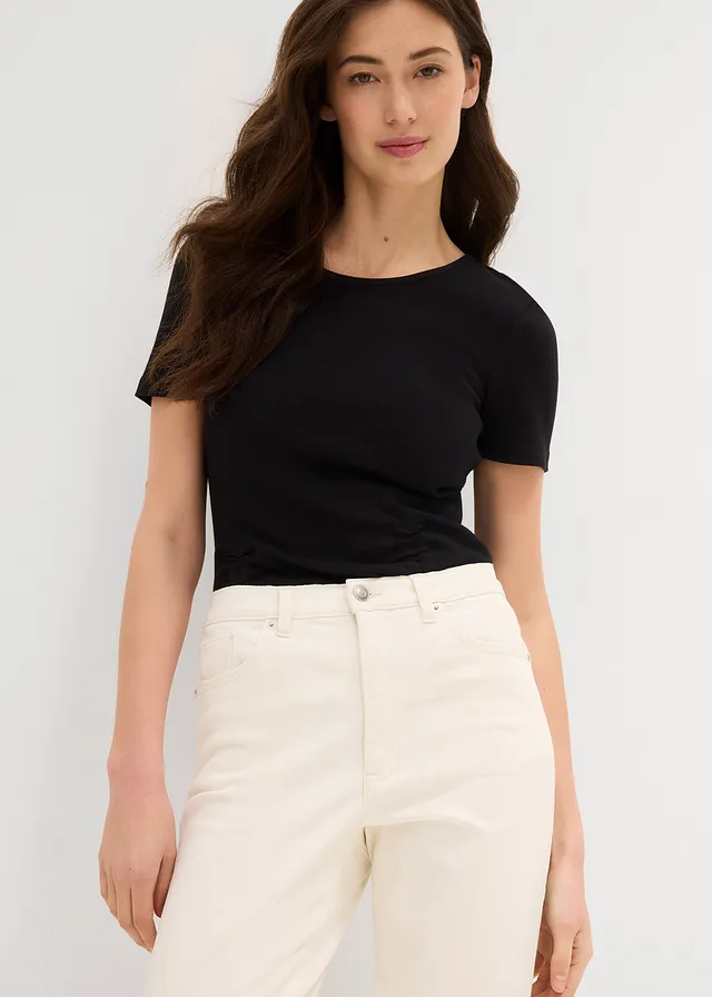 Jean mom taille haute, cropped, peu extensible • écru • product-page.page-title-suffix