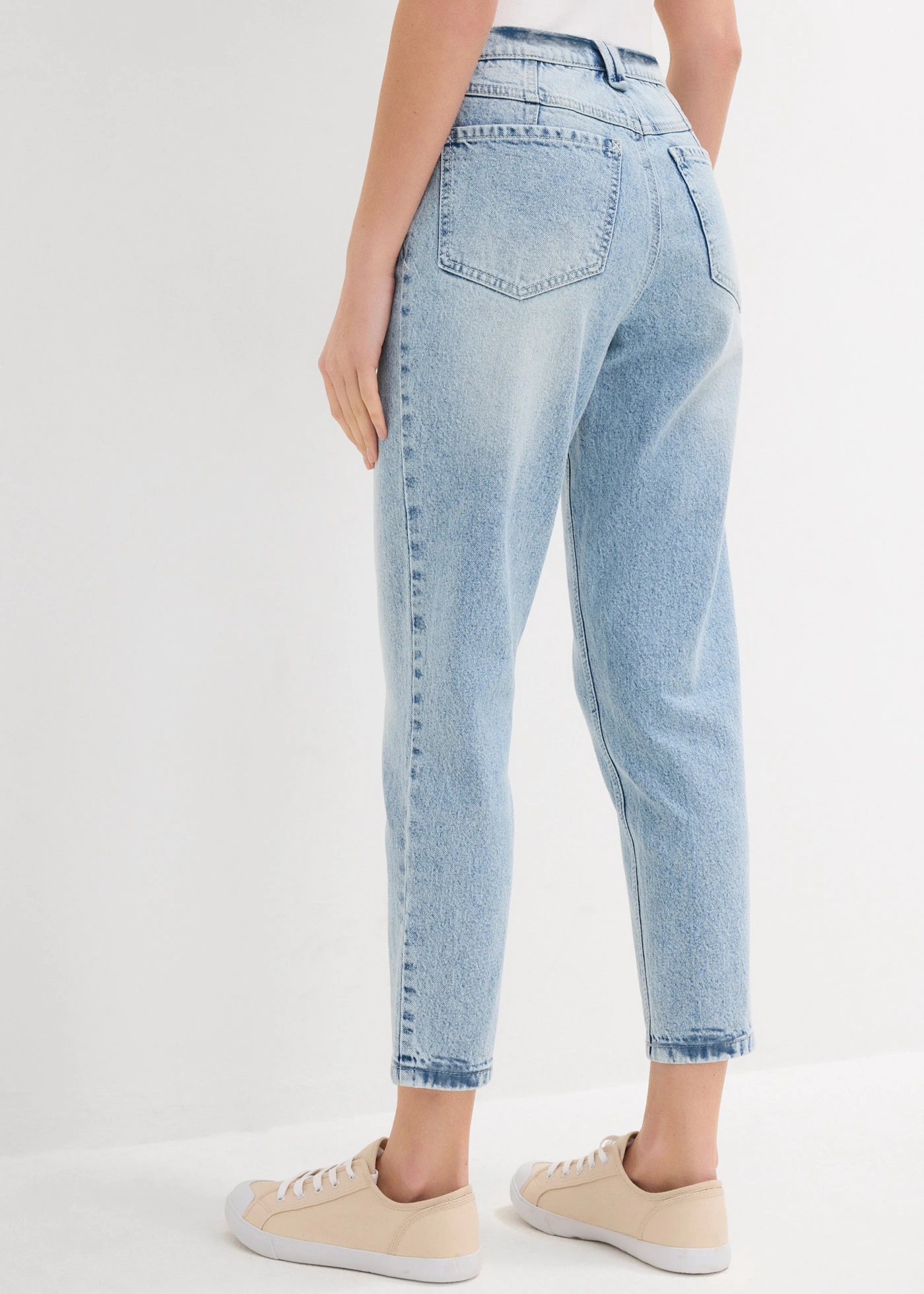 Jean mom taille haute, cropped, peu extensible • bleu glacier denim used • Boutique bonprix