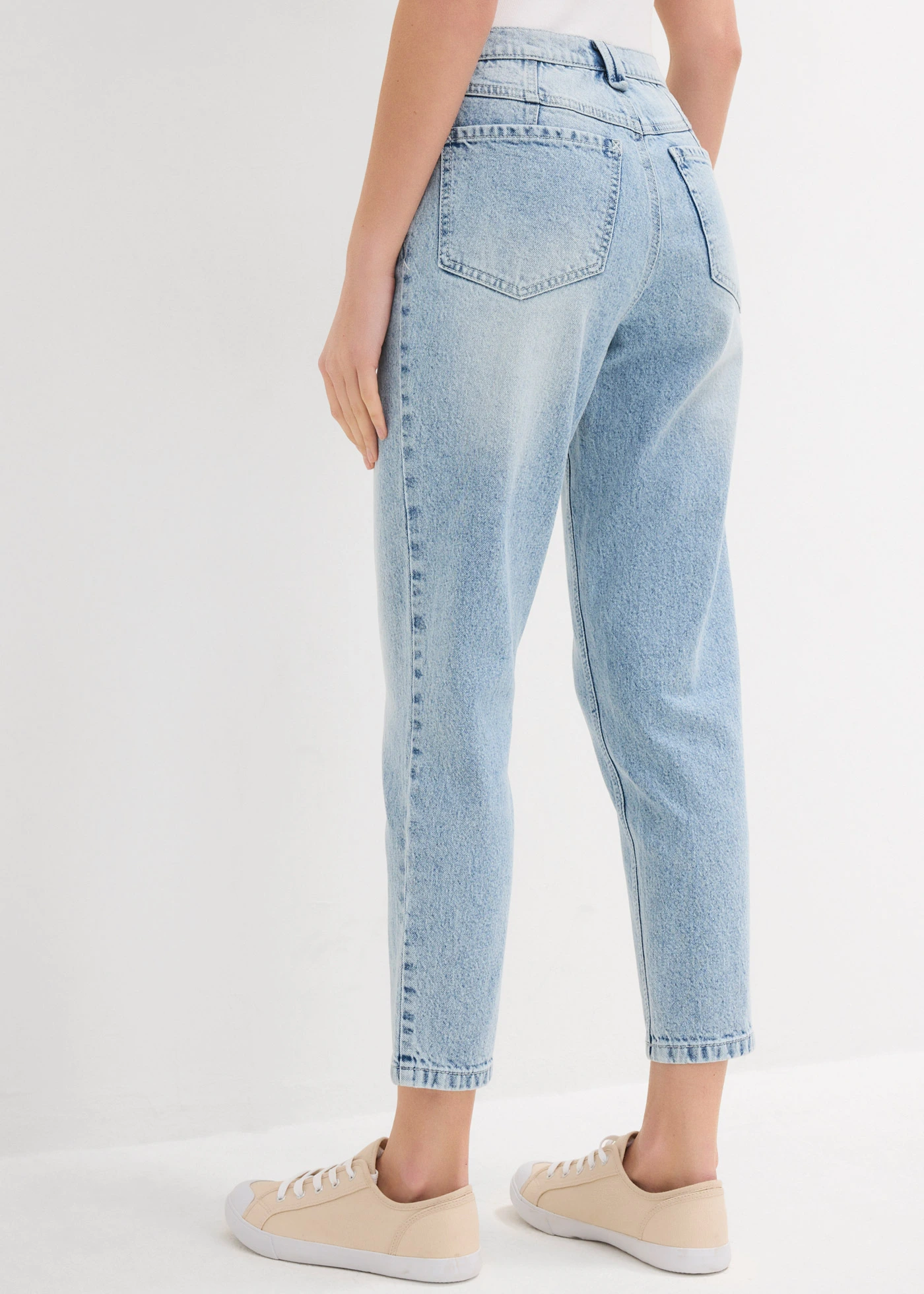 Mom jeans, high waist, low stretch cropped • ijsblauw denim used • bonprix online shop