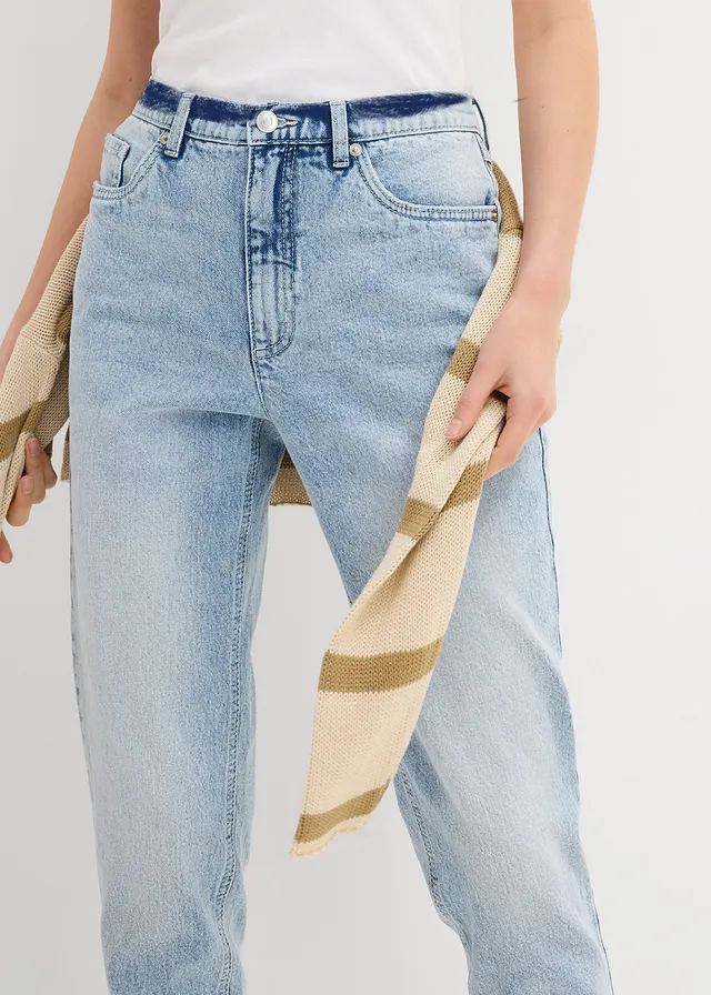 Mom jeans, high waist, low stretch cropped • ijsblauw denim used • product-page.page-title-suffix