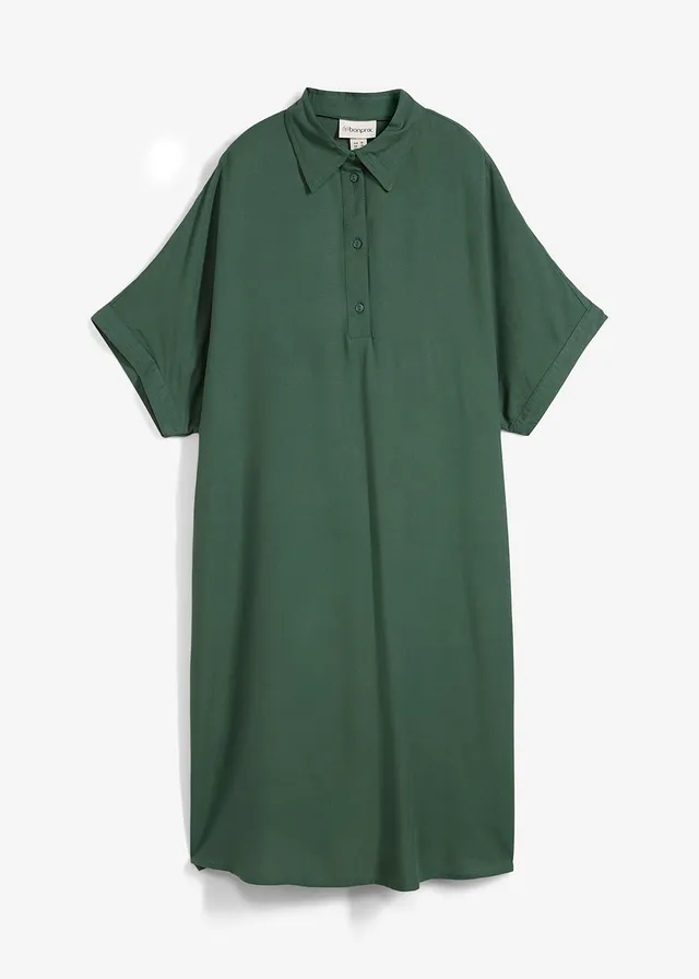Robe-chemise fluide en viscose fine • vert foncé • Boutique bonprix