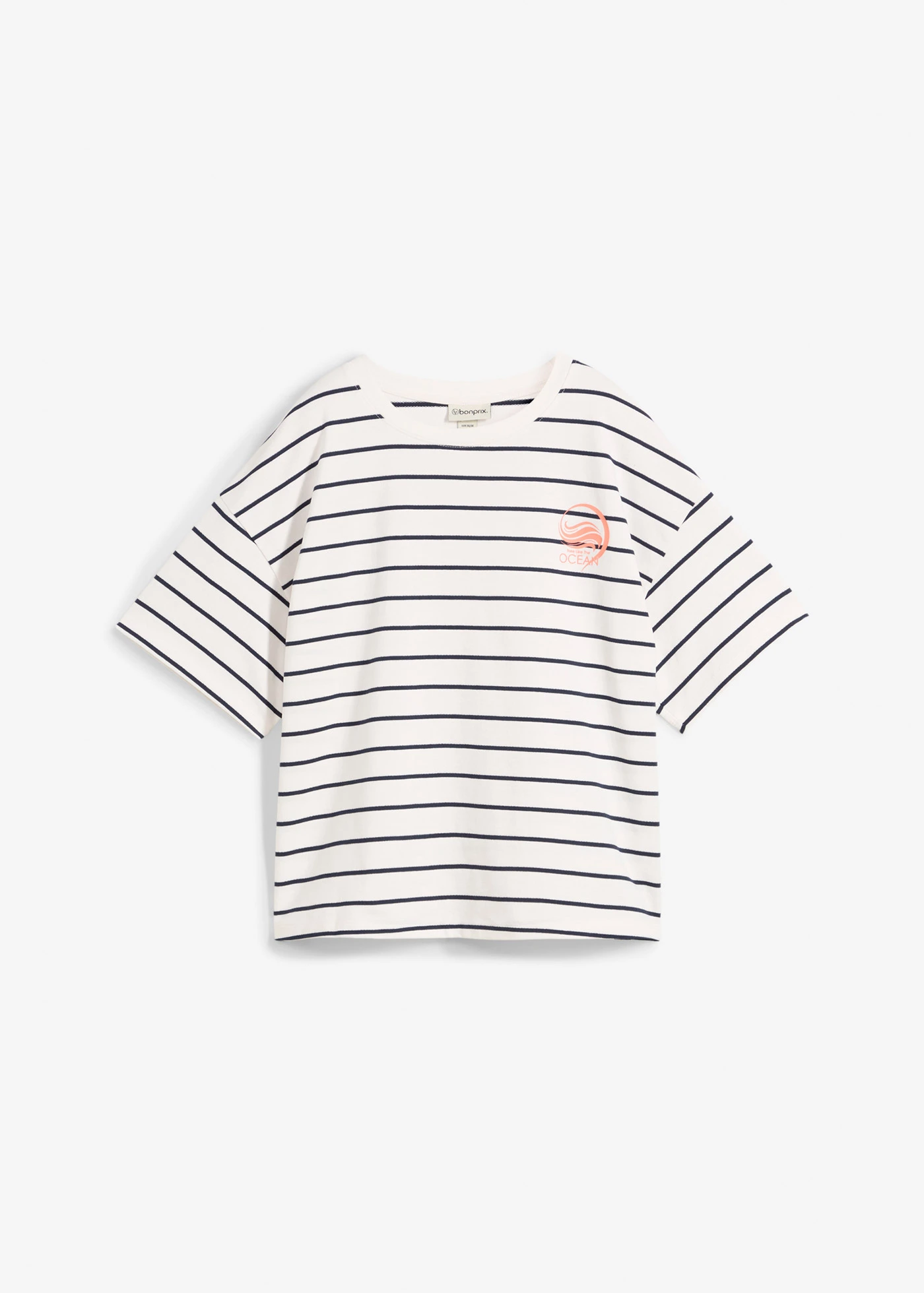 Sweater in een zachte katoenmix • wolwit-donkerblauw gestreept • bonprix online shop