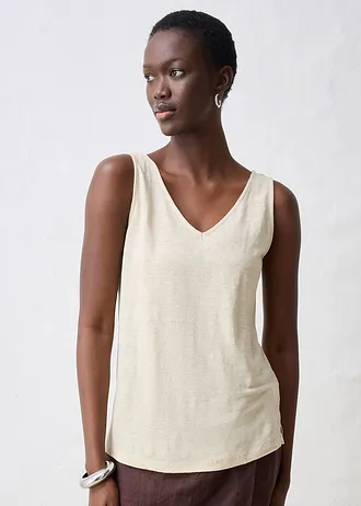 Tank top z czystego lnu • jasny piaskowy • sklep bonprix