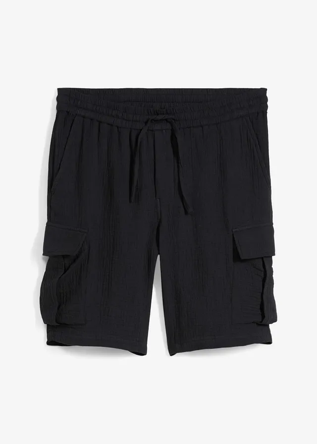 Bermuda van luchtige mousseline, regular fit, Kleur: zwart