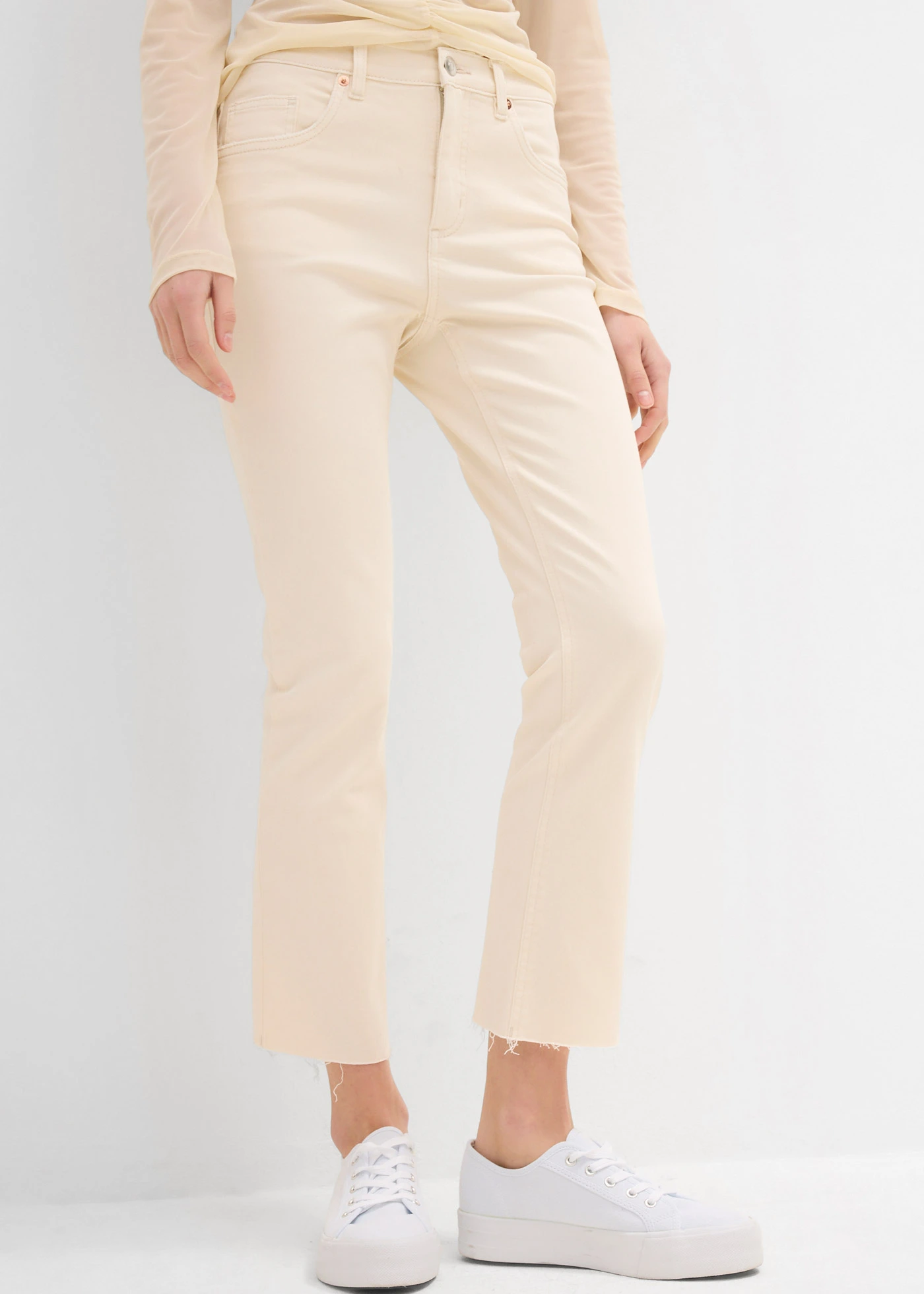 Bootcut jeans high waist, cropped • ecru denim • bonprix online shop