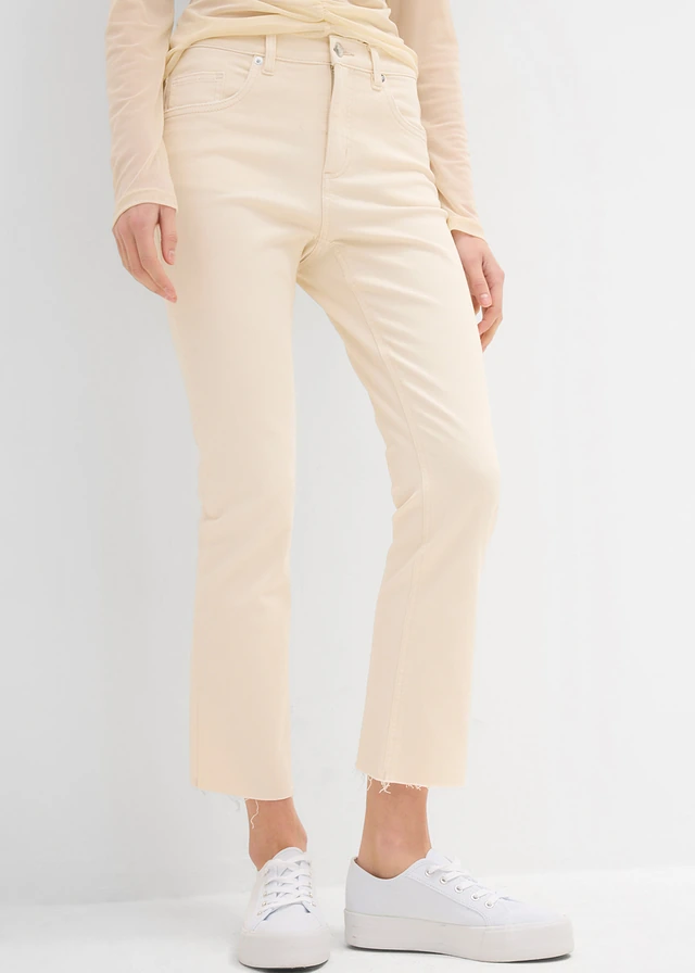 Jean bootcut taille haute, cropped, Couleur: beige naturel