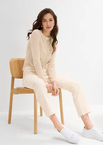 Jeansy flared, high waist, cropped • naturalny beżowy • sklep bonprix