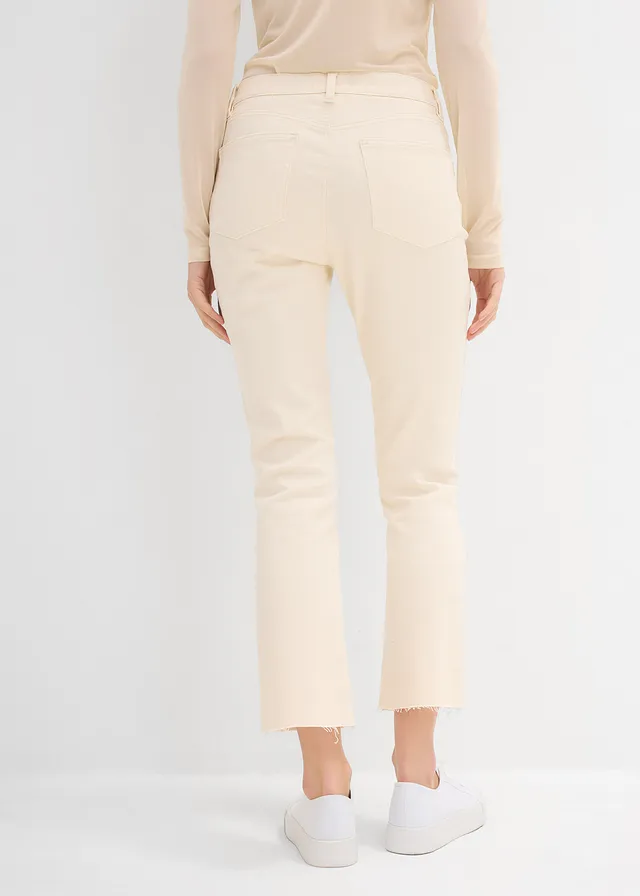Jean bootcut taille haute, cropped, Couleur: beige naturel
