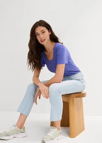 Blugi evazați High Waist, cropped • bleu prespălat uzat • magazin bonprix