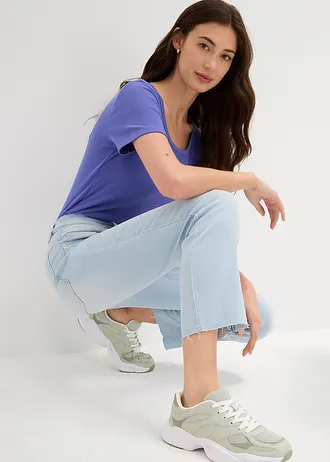 Džíny Flared, High Waist, zkrácené • ledově modrý denim used • bonprix obchod