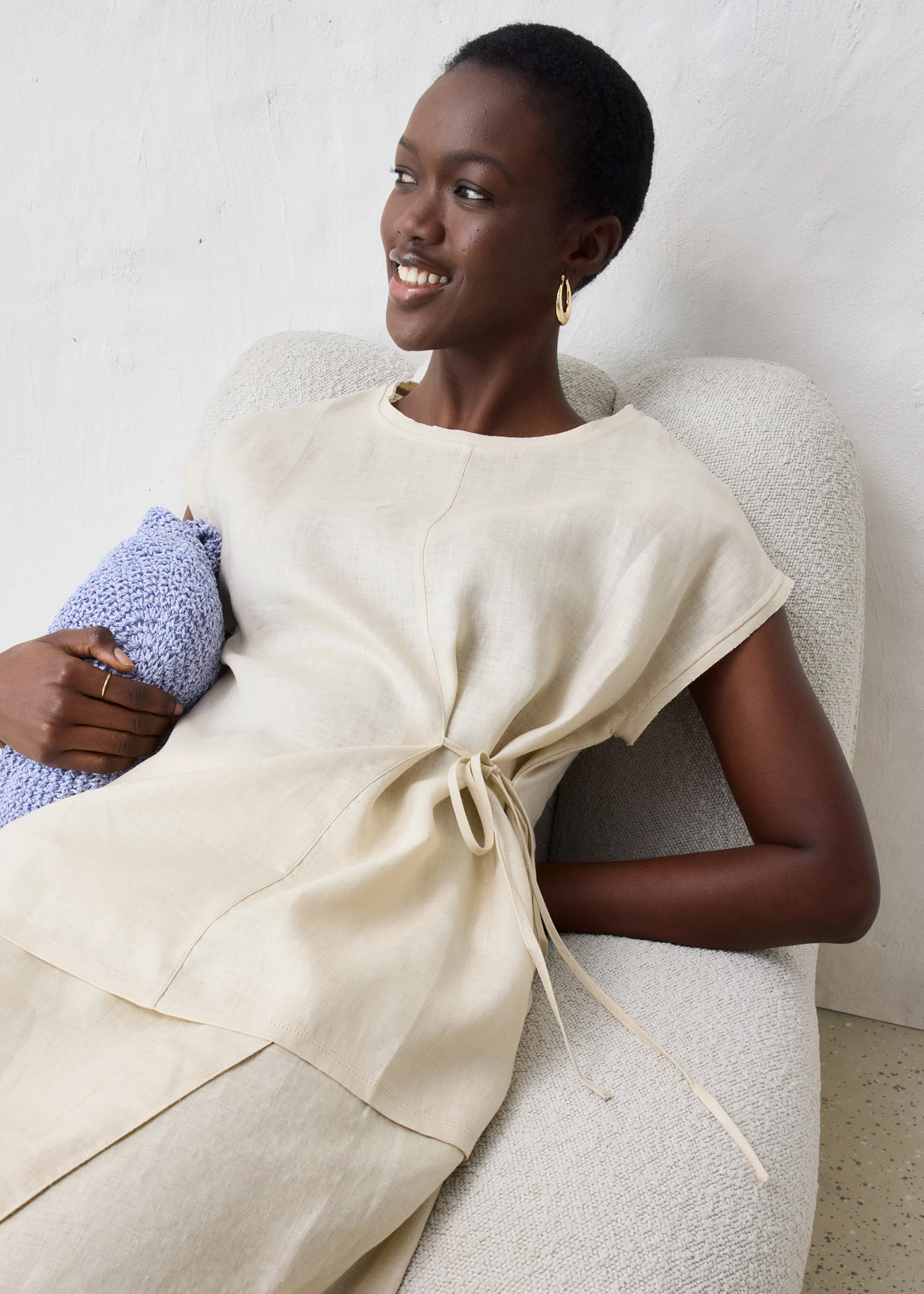 Triko z čistého lnu s tkanou vsadkou • světle písková • bonprix obchod