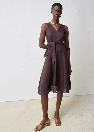 Rochie midi din in 100% • maro închis • magazin bonprix