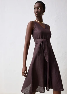 Midi jurk van puur linnen • donkerbruin • bonprix online shop
